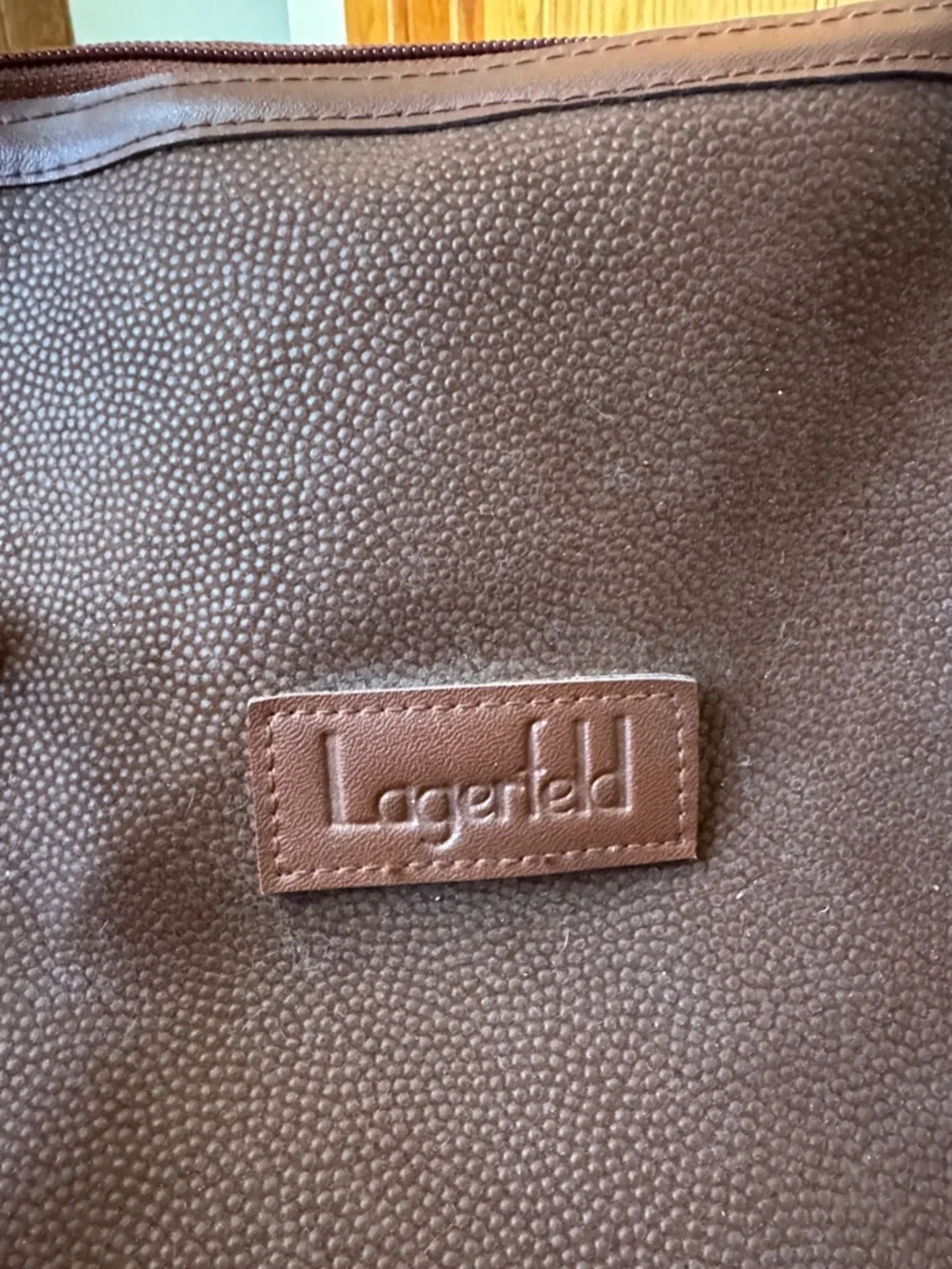 Karl Lagerfeld Brown Weekender Duffel Bag Travel Carry On Faux Leather Large